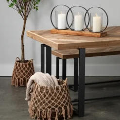 Candle Holders-Kirkland's Home Triple Loop Silver Decorative Candle Holder Silver/Tan