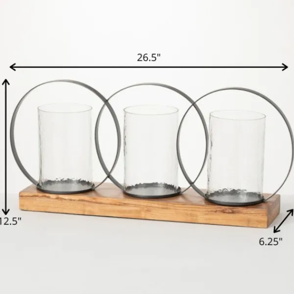 Candle Holders-Kirkland's Home Triple Loop Silver Decorative Candle Holder Silver/Tan