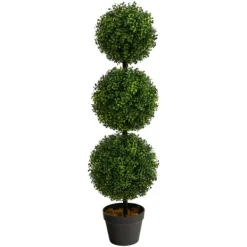 Trees & Topiaries-Kirkland's Home Triple-Ball Boxwood Topiary In Black Planter