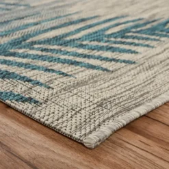 Outdoor Rugs-Kirkland's Home Tropical Palms Captiva Outdoor Area Rug, 5X7 Blue/Tan