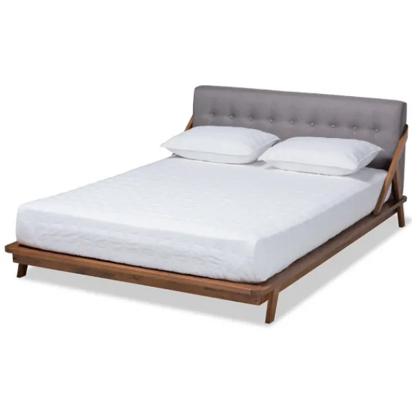 Beds & Headboards-Kirkland's Home Tufted And Natural Walnut King Platform Bed Gray