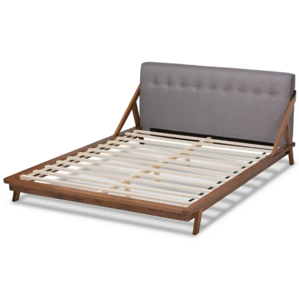 Beds & Headboards-Kirkland's Home Tufted And Natural Walnut King Platform Bed Gray