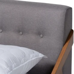 Beds & Headboards-Kirkland's Home Tufted And Natural Walnut King Platform Bed Gray