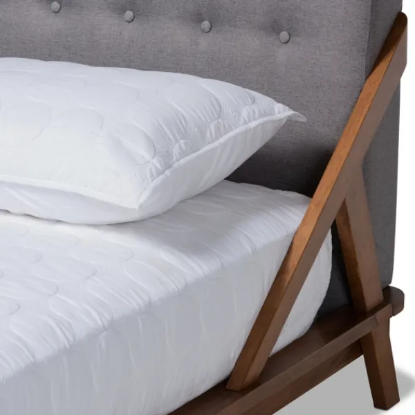 Beds & Headboards-Kirkland's Home Tufted And Natural Walnut King Platform Bed Gray