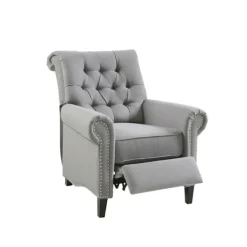 Accent Chairs-Kirkland's Home Tufted Back Nailhead Trim Recliner Armchair Gray