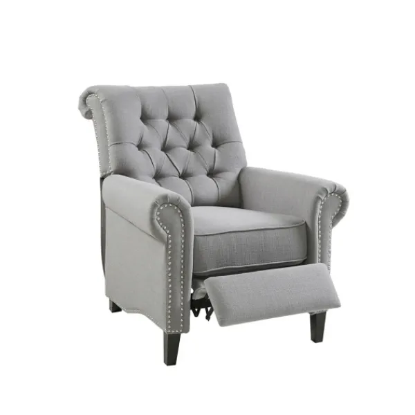 Accent Chairs-Kirkland's Home Tufted Back Nailhead Trim Recliner Armchair Gray