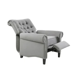 Accent Chairs-Kirkland's Home Tufted Back Nailhead Trim Recliner Armchair Gray