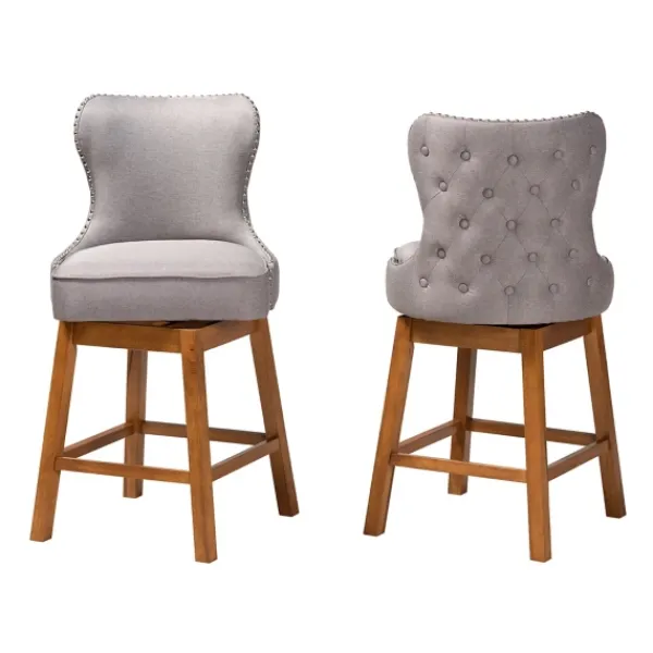 Bar Stools & Counter Height Stools-Kirkland's Home Tufted Back Swivel Counter Stools, Set Of 2 Gray