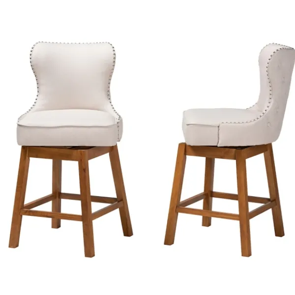 Bar Stools & Counter Height Stools-Kirkland's Home Tufted Back Swivel Counter Stools, Set Of 2 Ivory