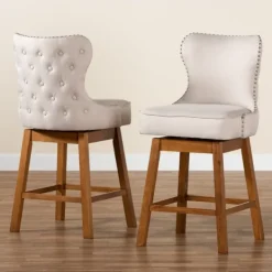 Bar Stools & Counter Height Stools-Kirkland's Home Tufted Back Swivel Counter Stools, Set Of 2 Ivory
