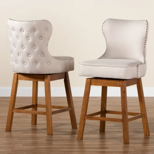 Bar Stools & Counter Height Stools-Kirkland's Home Tufted Back Swivel Counter Stools, Set Of 2 Ivory