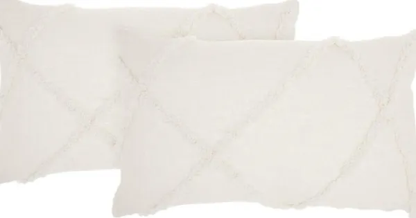 Pillows-Kirkland's Home Tufted Diamond Lumbar Pillows, Set Of 2 White