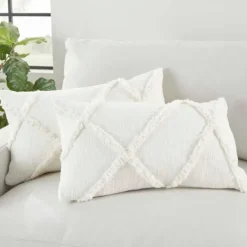 Pillows-Kirkland's Home Tufted Diamond Lumbar Pillows, Set Of 2 White