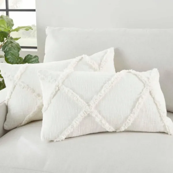 Pillows-Kirkland's Home Tufted Diamond Lumbar Pillows, Set Of 2 White