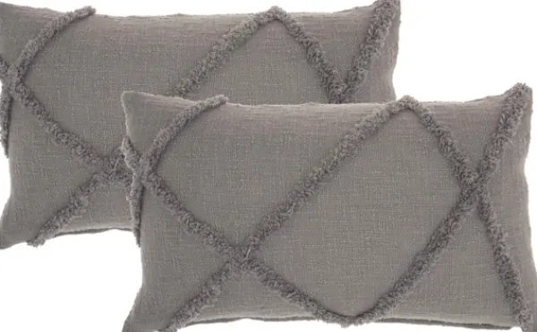 Pillows-Kirkland's Home Tufted Diamond Lumbar Pillows, Set Of 2 Gray