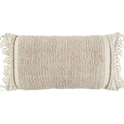 Pillows-Kirkland's Home Tufted Macrame Tassels Lumbar Pillow Ivory
