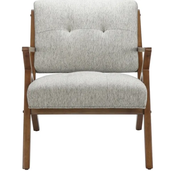 Accent Chairs-Kirkland's Home Tufted Pecan Wood Mid-Century Modern Armchair Gray