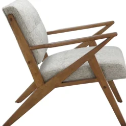 Accent Chairs-Kirkland's Home Tufted Pecan Wood Mid-Century Modern Armchair Gray