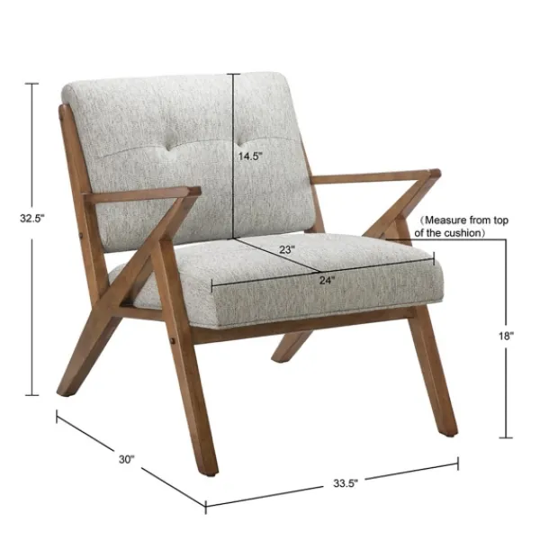 Accent Chairs-Kirkland's Home Tufted Pecan Wood Mid-Century Modern Armchair Gray