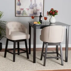 Bar Stools & Counter Height Stools-Kirkland's Home Tufted Seat Swivel Counter Stools, Set Of 2 Ivory