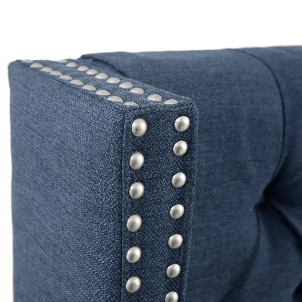 Beds & Headboards-Kirkland's Home Tufted Upholstered Metal Leg Queen Headboard Blue