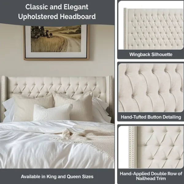 Beds & Headboards-Kirkland's Home Tufted Upholstered Metal Leg Queen Headboard Blue