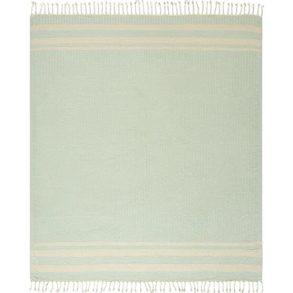 Blankets & Throws-Kirkland's Home Turquoise And White Stripes Cotton Throw Blue/White