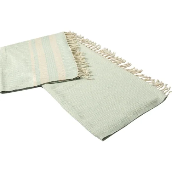 Blankets & Throws-Kirkland's Home Turquoise And White Stripes Cotton Throw Blue/White