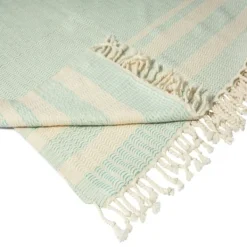 Blankets & Throws-Kirkland's Home Turquoise And White Stripes Cotton Throw Blue/White