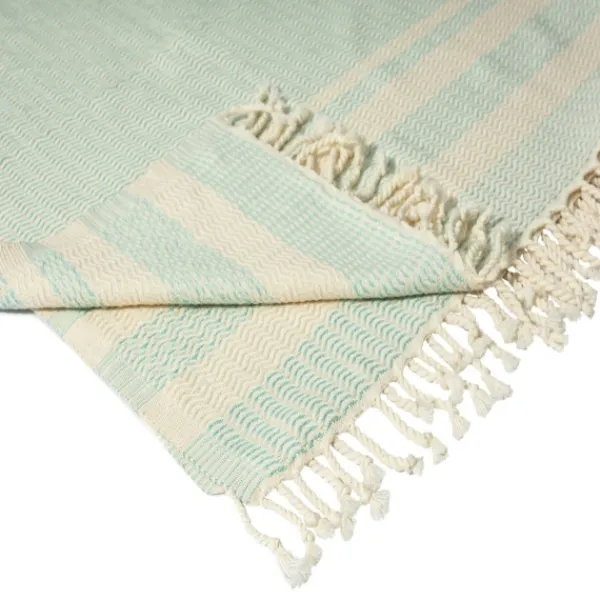 Blankets & Throws-Kirkland's Home Turquoise And White Stripes Cotton Throw Blue/White
