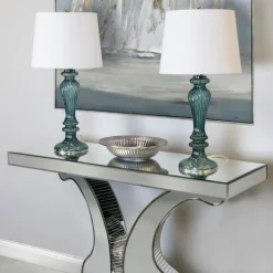 Table Lamps-Kirkland's Home Turquoise Glass Table Lamps, Set Of 2 White
