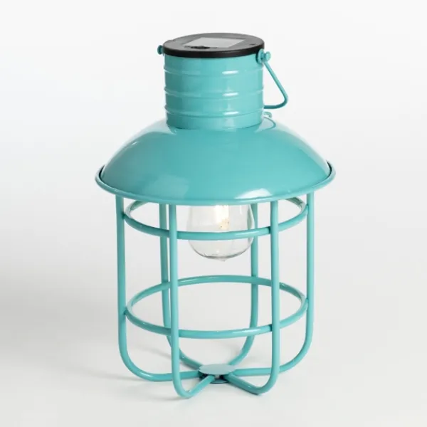 Outdoor Lighting-Kirkland's Home Turquoise Hanging Cage Solar Powered Lantern Blue