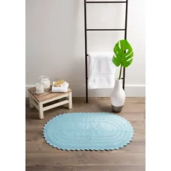Bathroom Rugs-Kirkland's Home Turquoise Large Crochet Oval Bath Mat Blue