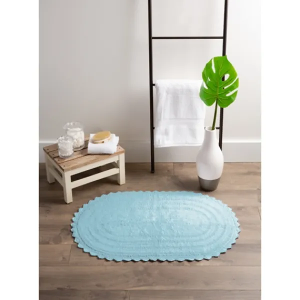 Bathroom Rugs-Kirkland's Home Turquoise Small Crochet Oval Bath Mat Blue