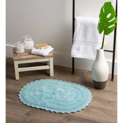Bathroom Rugs-Kirkland's Home Turquoise Small Crochet Oval Bath Mat Blue