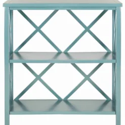 Bookshelves-Kirkland's Home Turquoise Trellis Pine Wood Bookshelf Blue