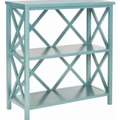 Bookshelves-Kirkland's Home Turquoise Trellis Pine Wood Bookshelf Blue