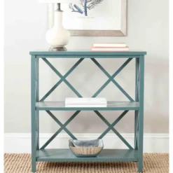 Bookshelves-Kirkland's Home Turquoise Trellis Pine Wood Bookshelf Blue