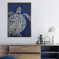 Framed Art-Kirkland's Home Turtle Sea Creature Framed Art Print Blue/White