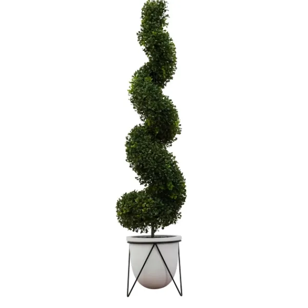 Trees & Topiaries-Kirkland's Home Twisted Boxwood Topiary In White Pot