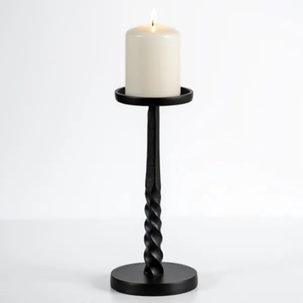 Candle Holders-Kirkland's Home Twisted Metal Pillar Candle Holder, 10 In. Black
