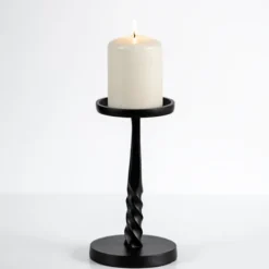 Candle Holders-Kirkland's Home Twisted Metal Pillar Candle Holder, 8 In. Black