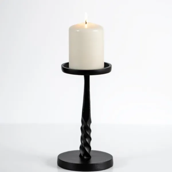 Candle Holders-Kirkland's Home Twisted Metal Pillar Candle Holder, 8 In. Black