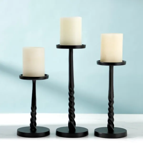 Candle Holders-Kirkland's Home Twisted Metal Pillar Candle Holder, 8 In. Black