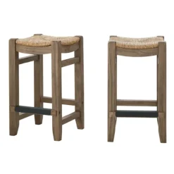 Bar Stools & Counter Height Stools-Kirkland's Home Twisted Seagrass And Wood Counter Stools, Set Of 2 Tan