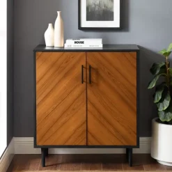 Cabinets & Sideboards-Kirkland's Home Two Tone Chevron Cabinet Black