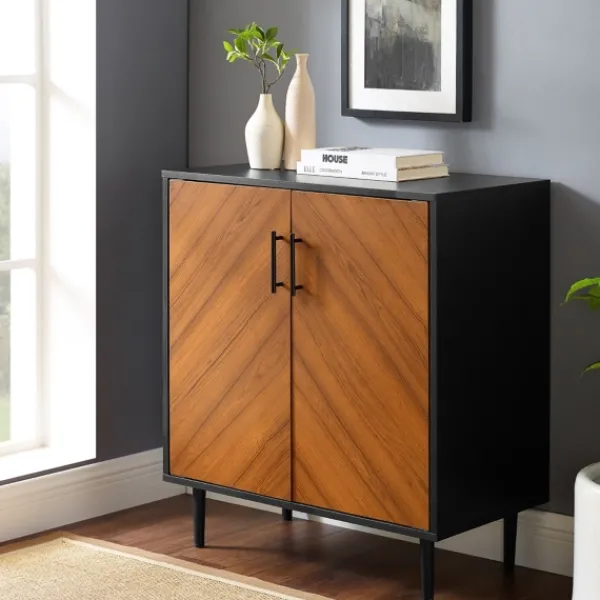 Cabinets & Sideboards-Kirkland's Home Two Tone Chevron Cabinet Black