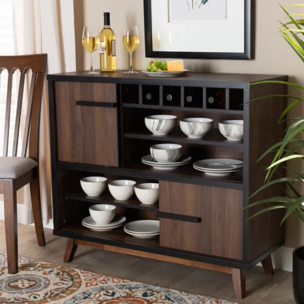 Cabinets & Sideboards-Kirkland's Home Two Tone Walnut Wood Wine Storage Cabinet Brown/Black