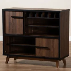 Cabinets & Sideboards-Kirkland's Home Two Tone Walnut Wood Wine Storage Cabinet Brown/Black