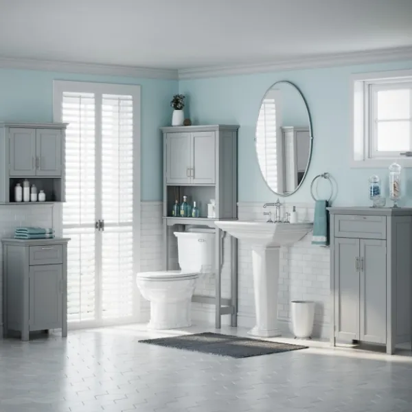 Cabinets & Sideboards-Kirkland's Home Two-Door Top Shelf Cabinet Gray